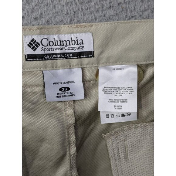 Columbia XCO Pants Mens 36x32 (Meas 37.5x31.5) Beige Chino Zip Pocket UPF 50 - Picture 3 of 16